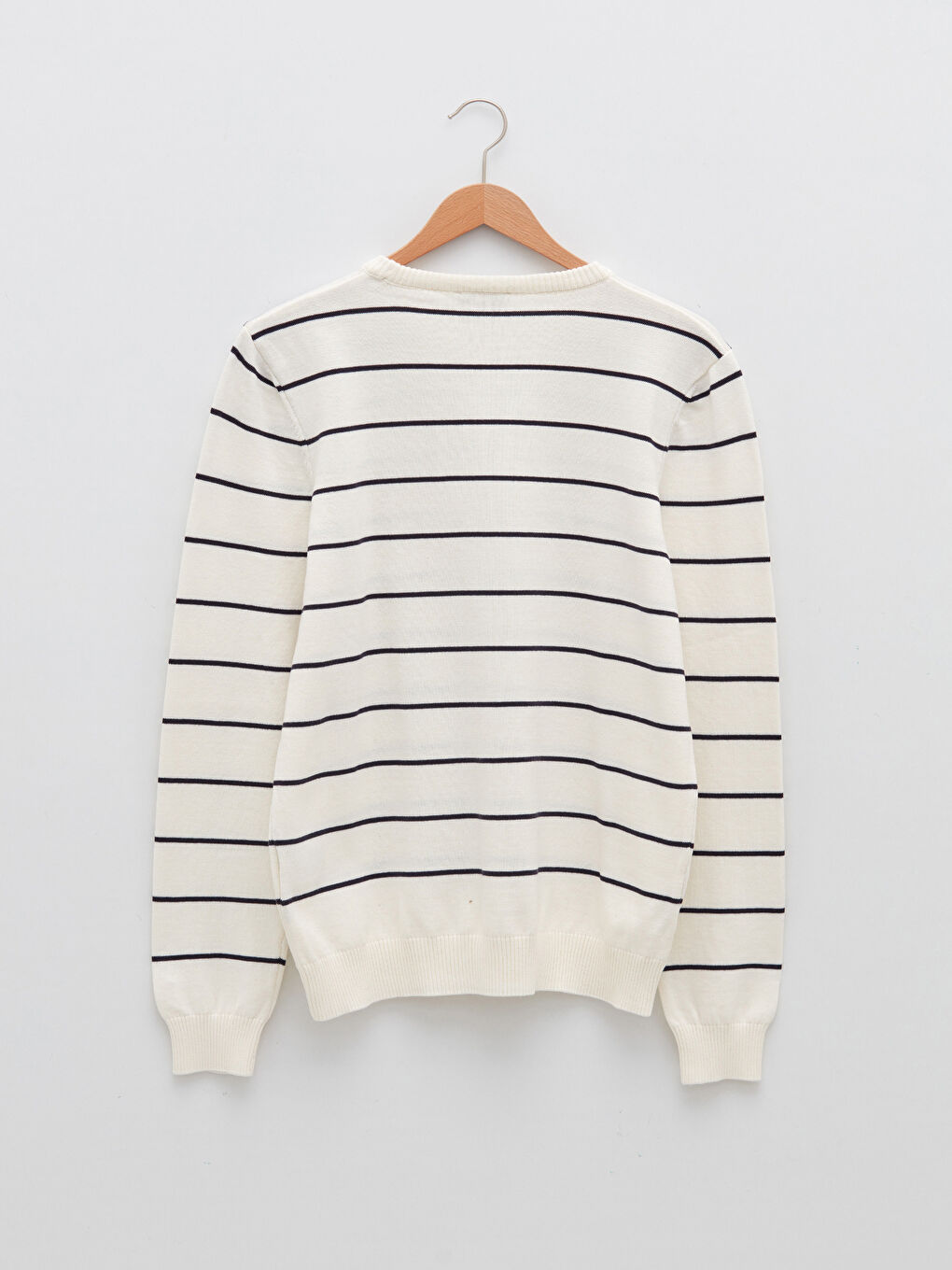 Beyaz Bisiklet Yaka Uzun Kollu Çizgili Erkek Triko Kazak-7