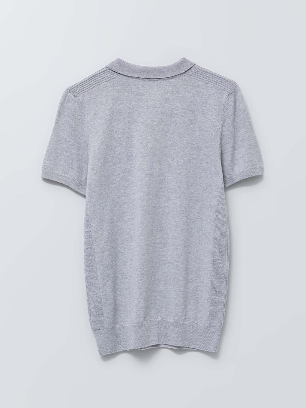 Gri Polo Yaka Kısa Kollu Erkek Triko Kazak-6