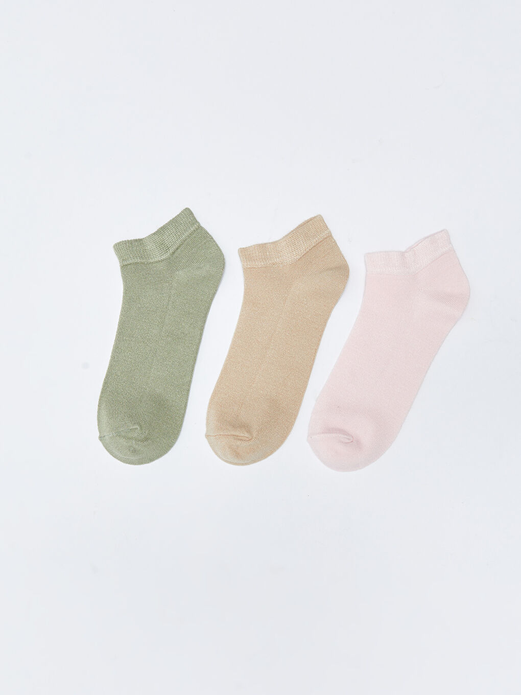Yeşil Kadın Düz Bambu Patik Çorap 3'lü Paket-1