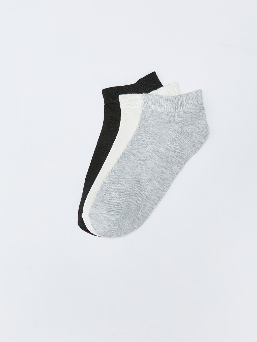 Gri Kadın Düz Bambu Patik Çorap 3'lü Paket