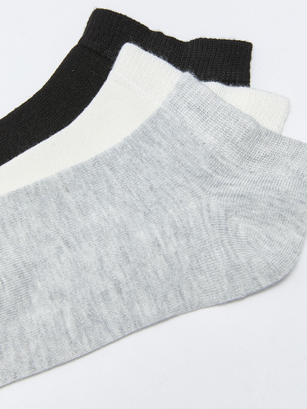 Gri Kadın Düz Bambu Patik Çorap 3'lü Paket-2