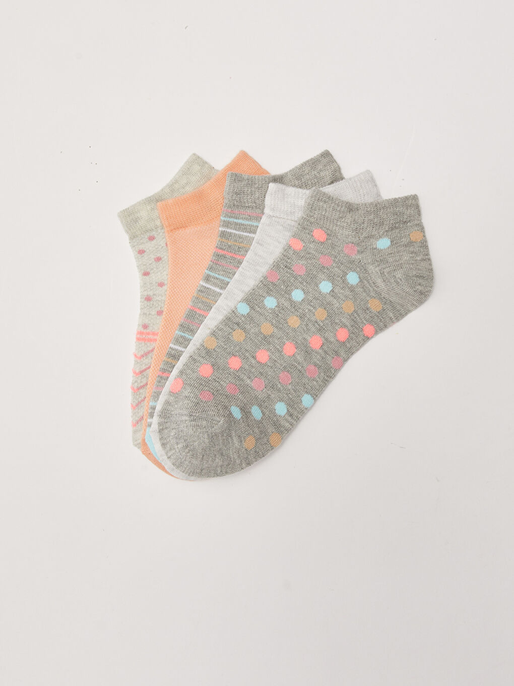 Gri Desenli Kadın Patik Çorap 5'li