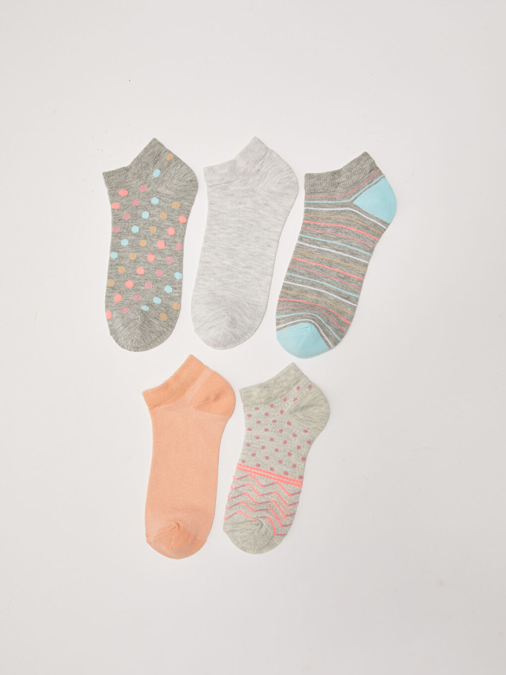 Gri Desenli Kadın Patik Çorap 5'li-1