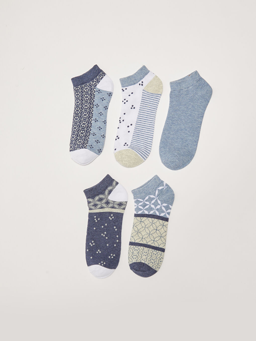 Mavi Desenli Kadın Patik Çorap 5'li-1
