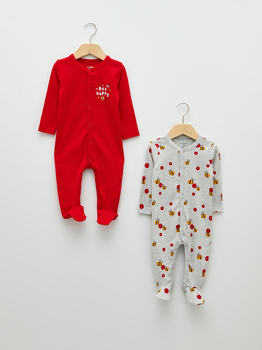 Gri V Yaka Uzun Kollu Baskılı Kız Bebek Tulum 2'li