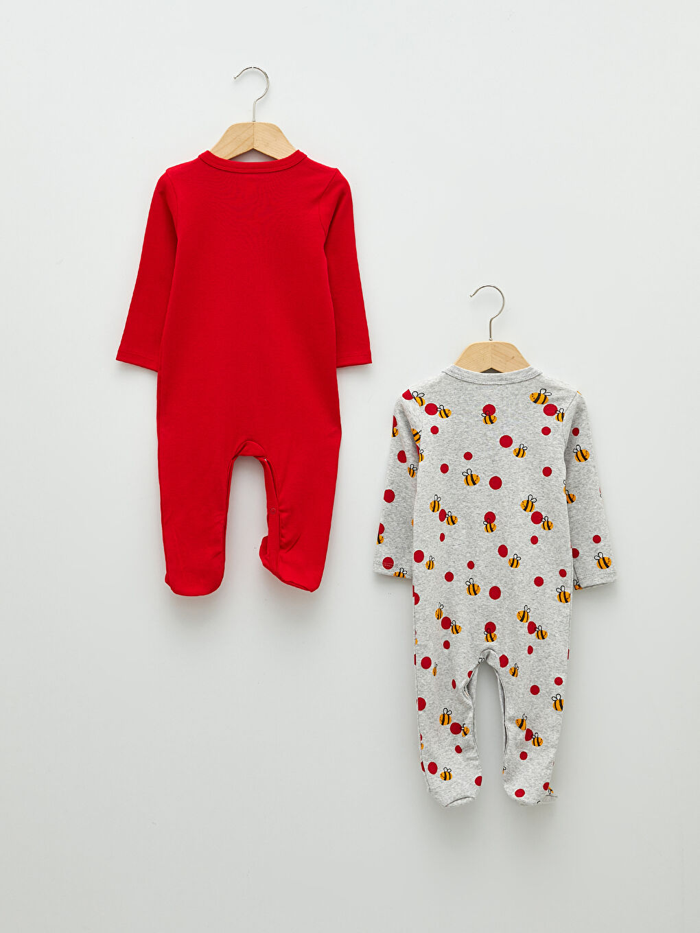 Gri V Yaka Uzun Kollu Baskılı Kız Bebek Tulum 2'li-1