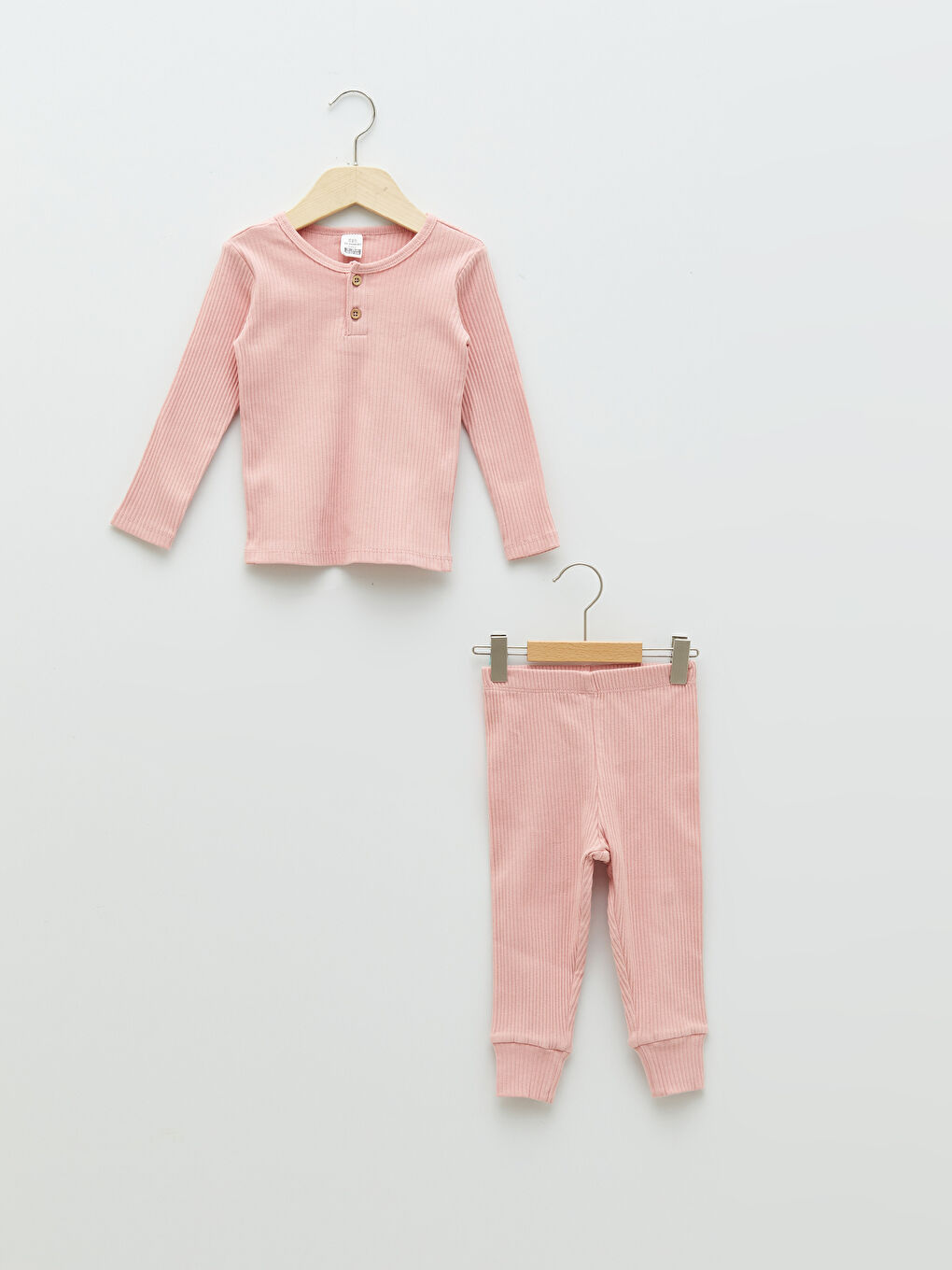 Crew Neck Long Sleeve Basic Baby Girl Pajama Set