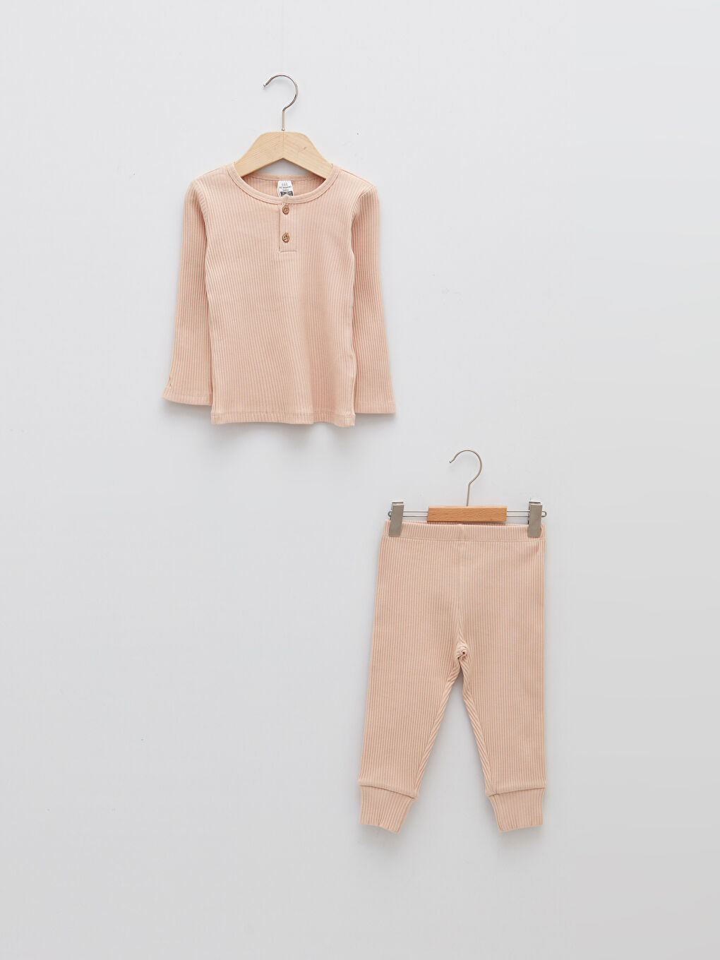 Crew Neck Long Sleeve Basic Baby Girl Pajama Set