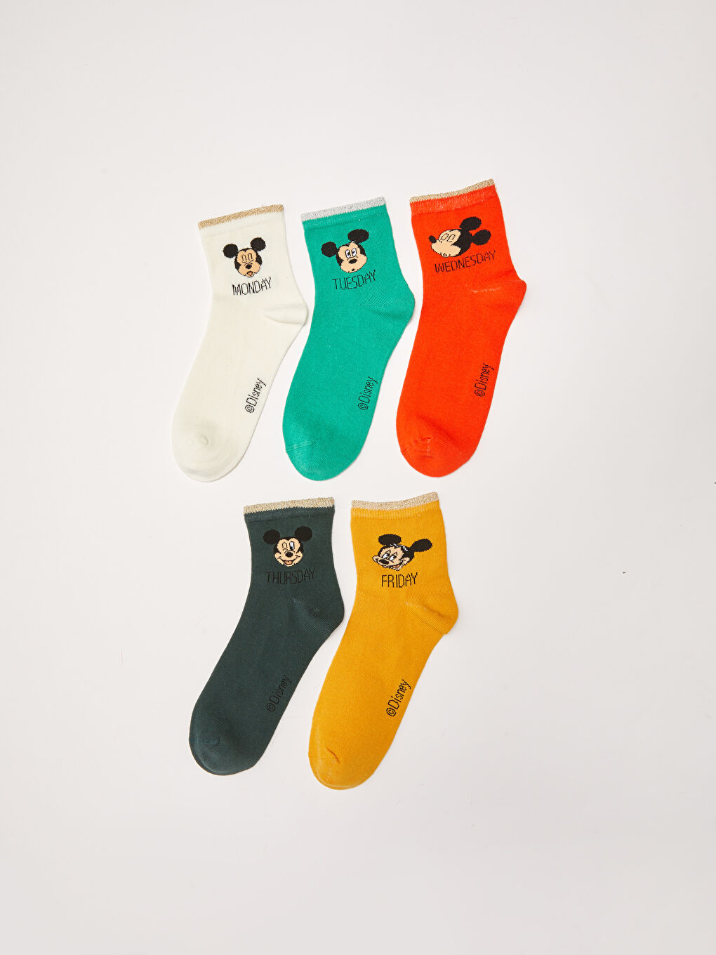 Ekru Mickey Mouse Baskılı Kadın Soket Çorap 5'li-1