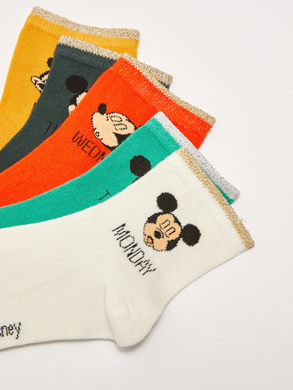 Ekru Mickey Mouse Baskılı Kadın Soket Çorap 5'li-2