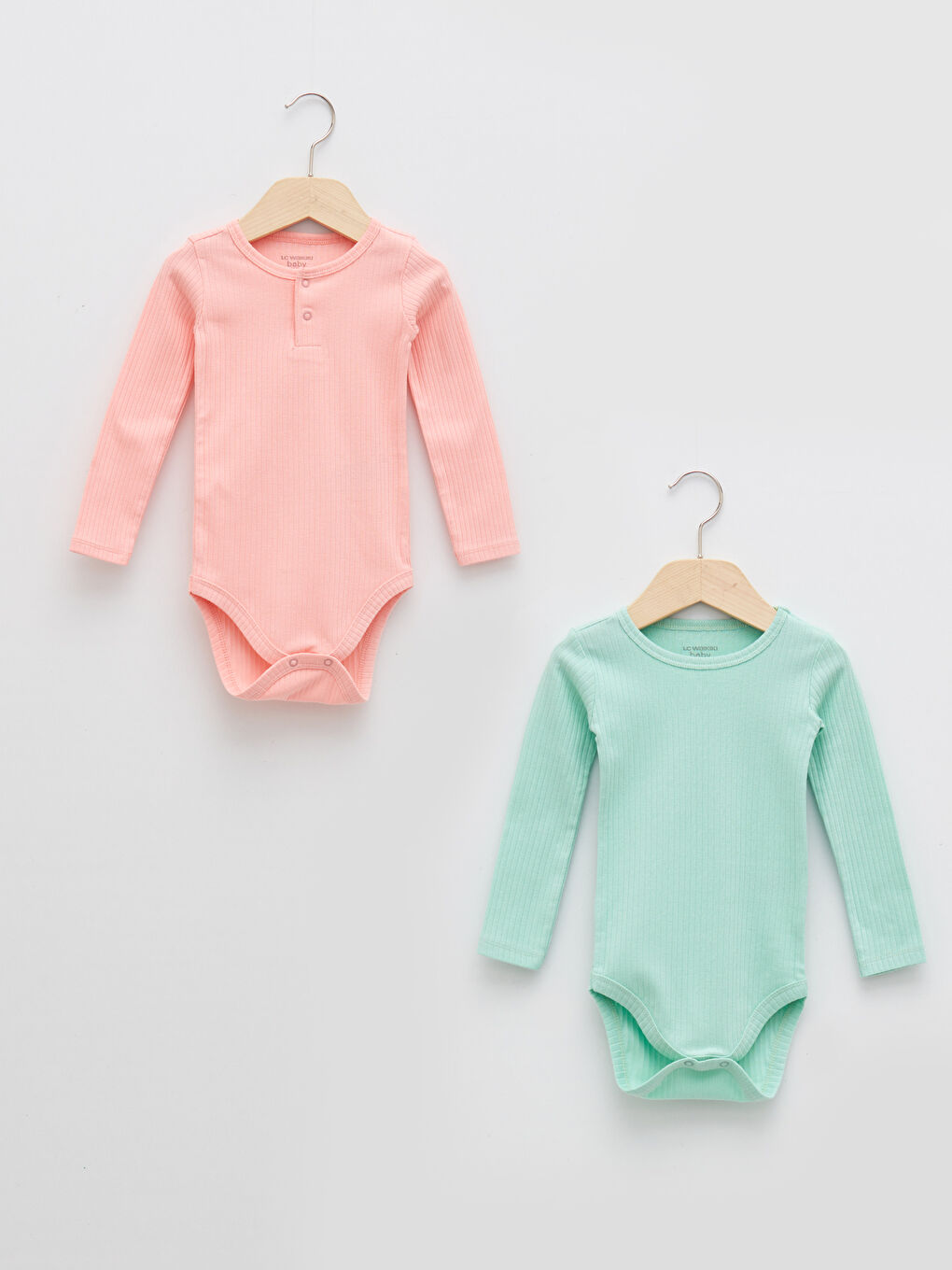 Pembe Bisiklet Yaka Uzun Kollu Pamuklu Kız Bebek Çıtçıtlı Body 2'li