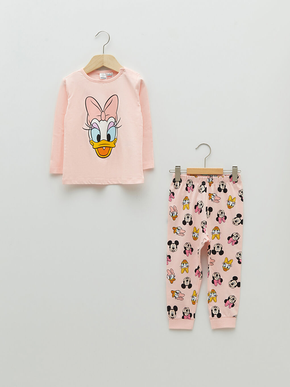 Pembe Bisiklet Yaka Uzun Kollu Daisy Duck Pamuklu Kız Bebek Pijama Takım