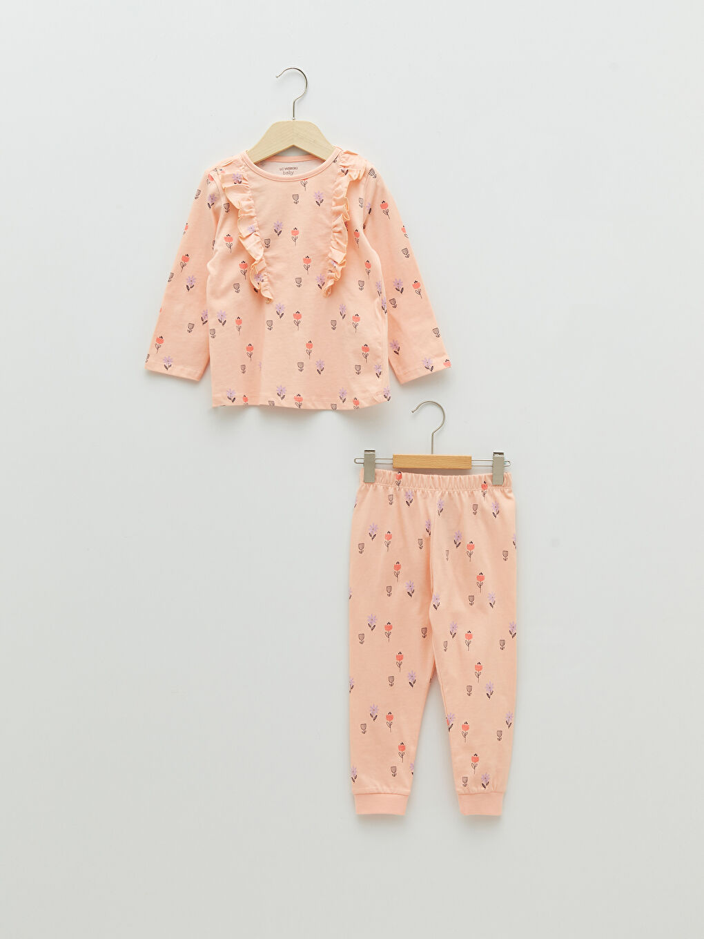 Crew Neck Long Sleeve Printed Baby Girls' Pyjama Set-2