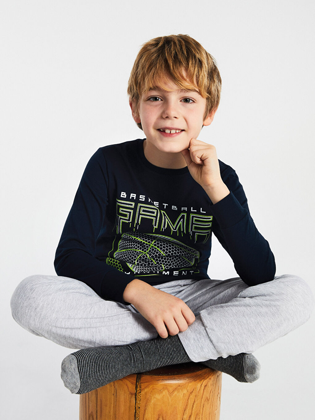 Crew Neck Printed Long Sleeve Boys' Pyjama Set