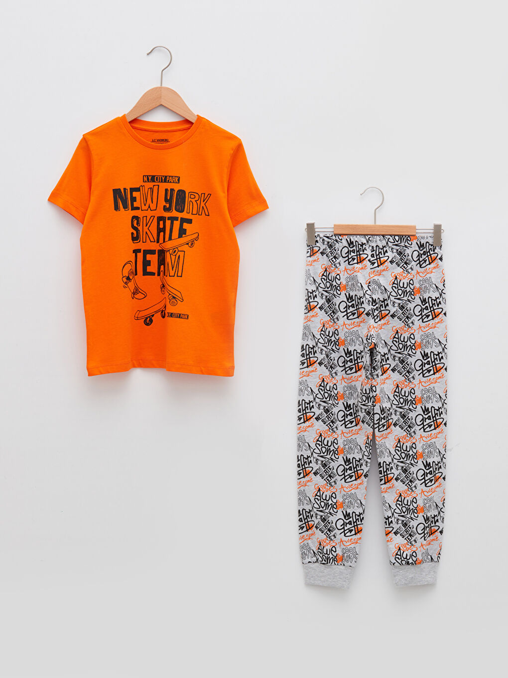 Crew Neck Printed Short Sleeve Boys' Pyjama Set