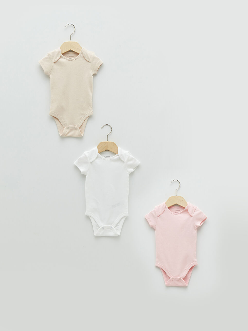 Crew Neck Short Sleeve Basic Cotton Baby Girl Body With Snap Fastener 3 Pieces