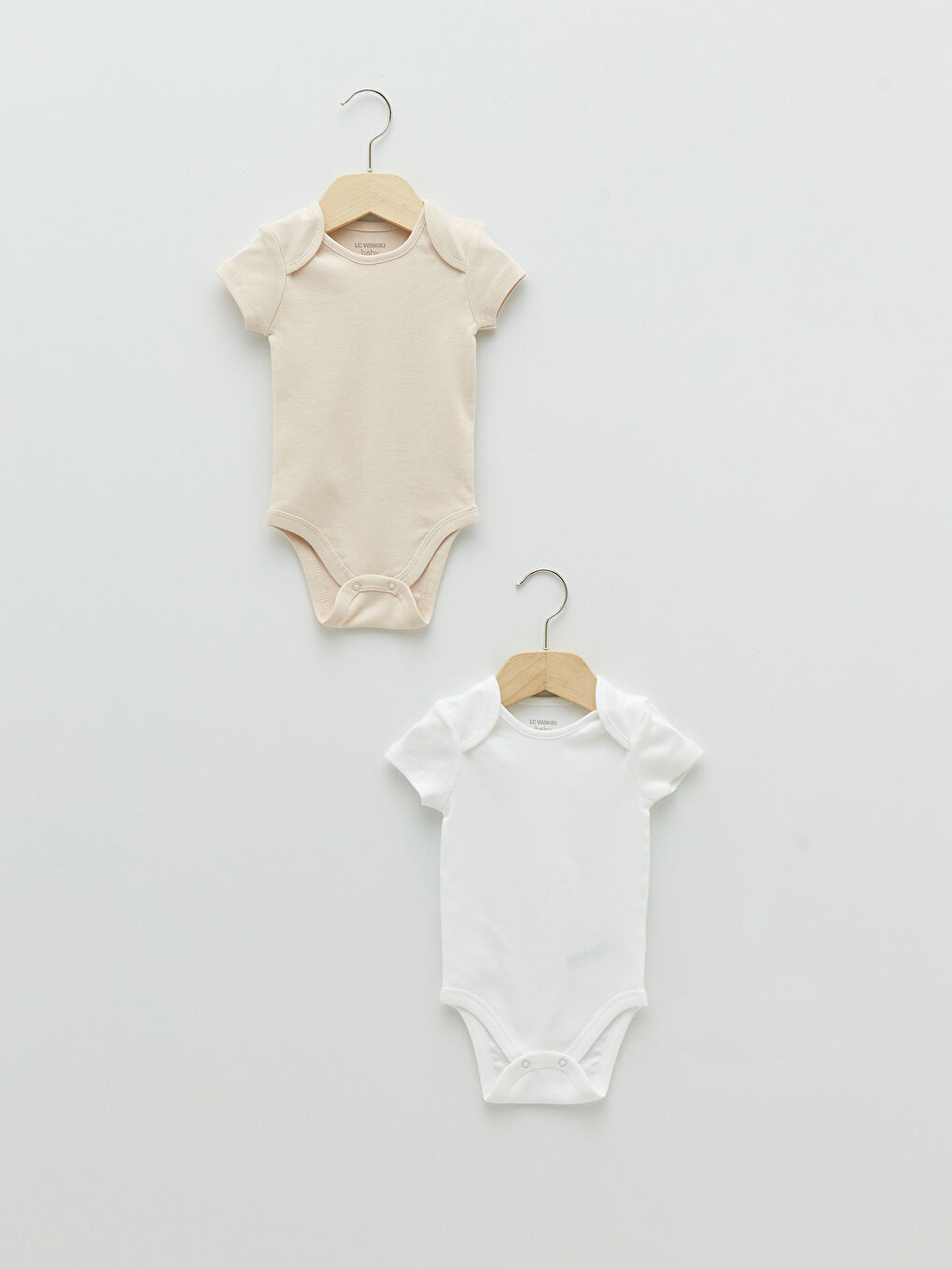 Crew Neck Short Sleeve Basic Cotton Baby Girl Body With Snap Fastener 3 Pieces-1