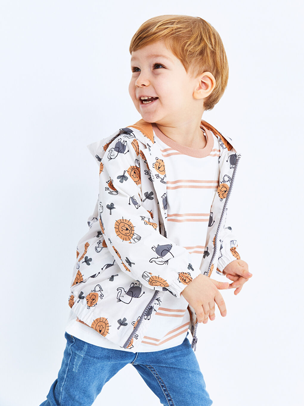 Hooded Long Sleeve Printed Baby Boy Zippered Coat