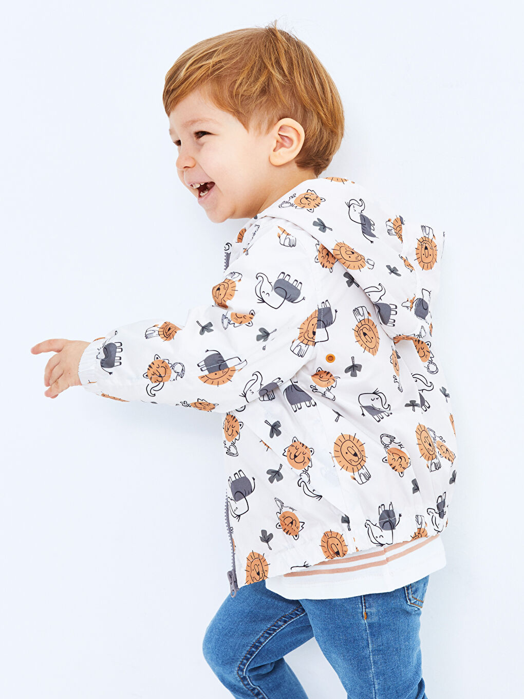 Hooded Long Sleeve Printed Baby Boy Zippered Coat-1