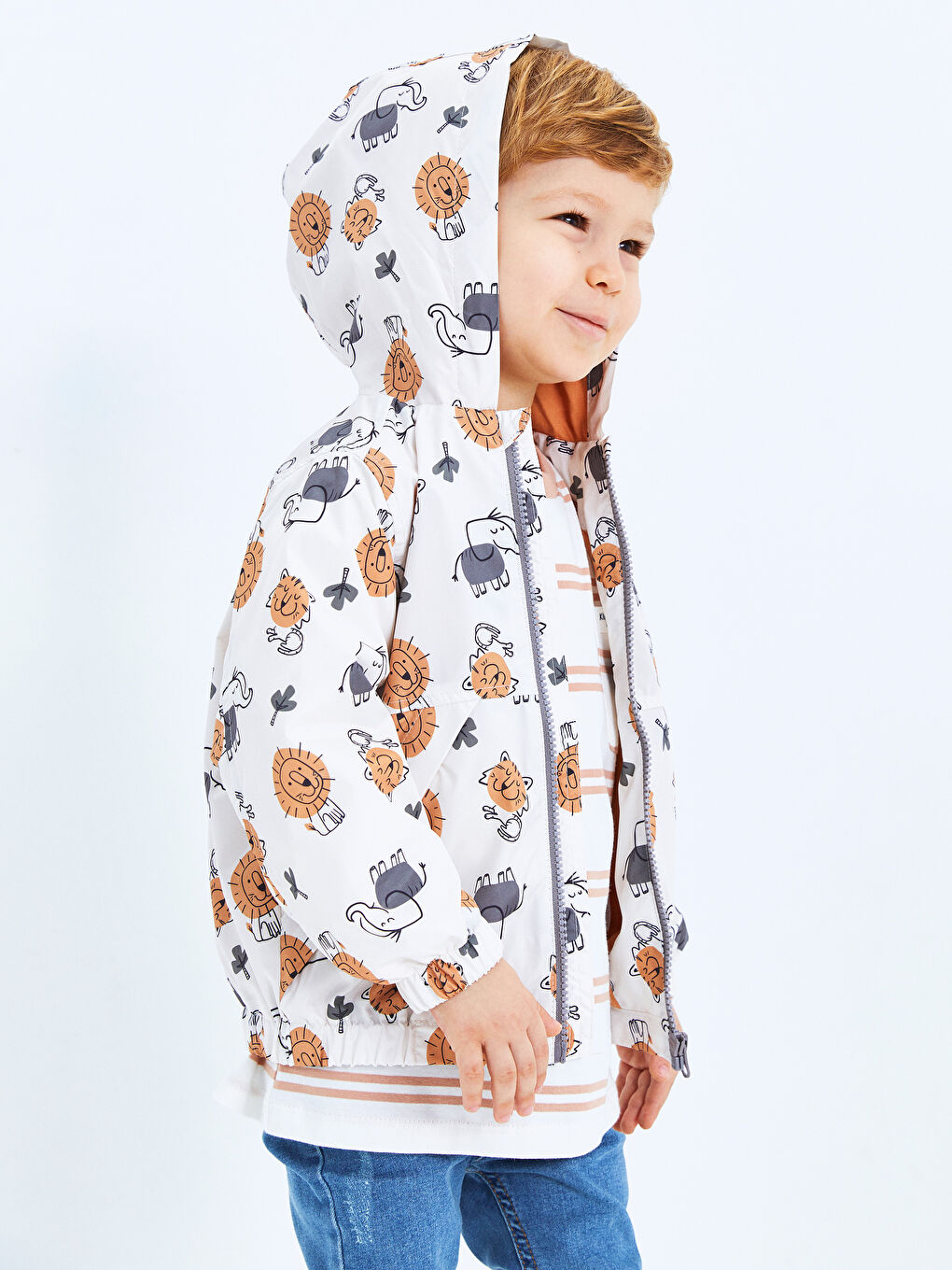 Hooded Long Sleeve Printed Baby Boy Zippered Coat-3