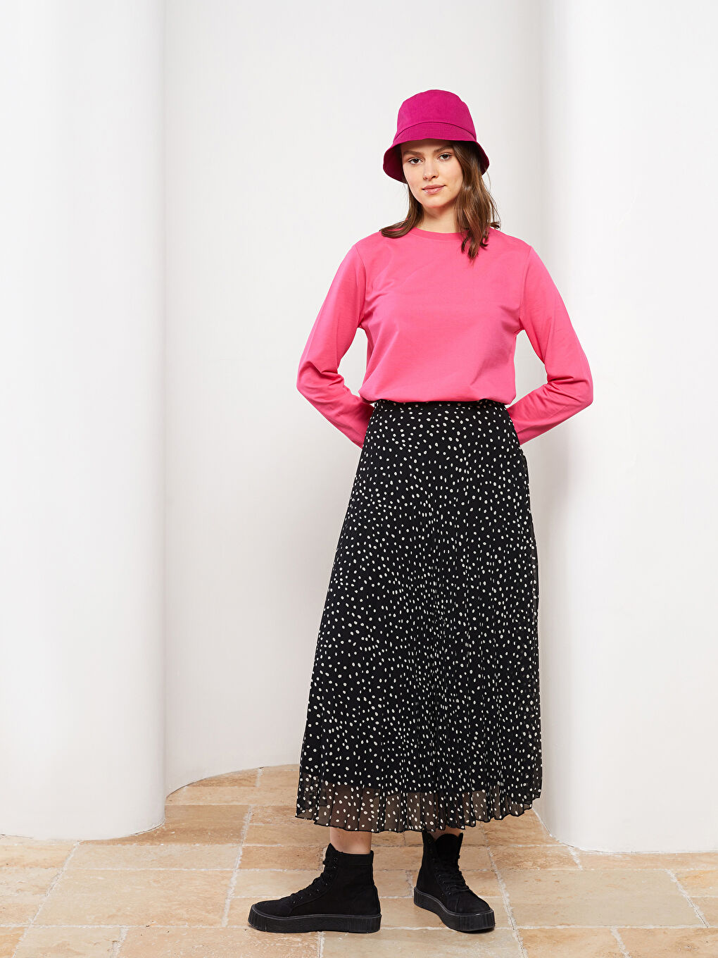 Fuşya Kadın Düz Bucket Şapka-1