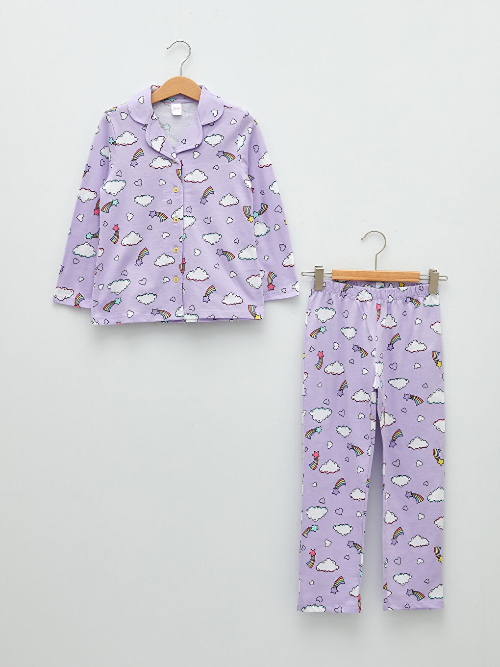 Shirt Collar Printed Long Sleeve Girls' Pyjama Set-2