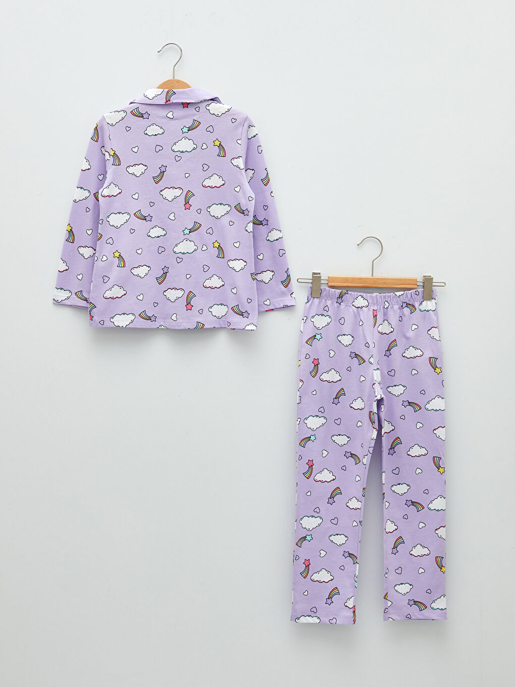 Shirt Collar Printed Long Sleeve Girls' Pyjama Set-3