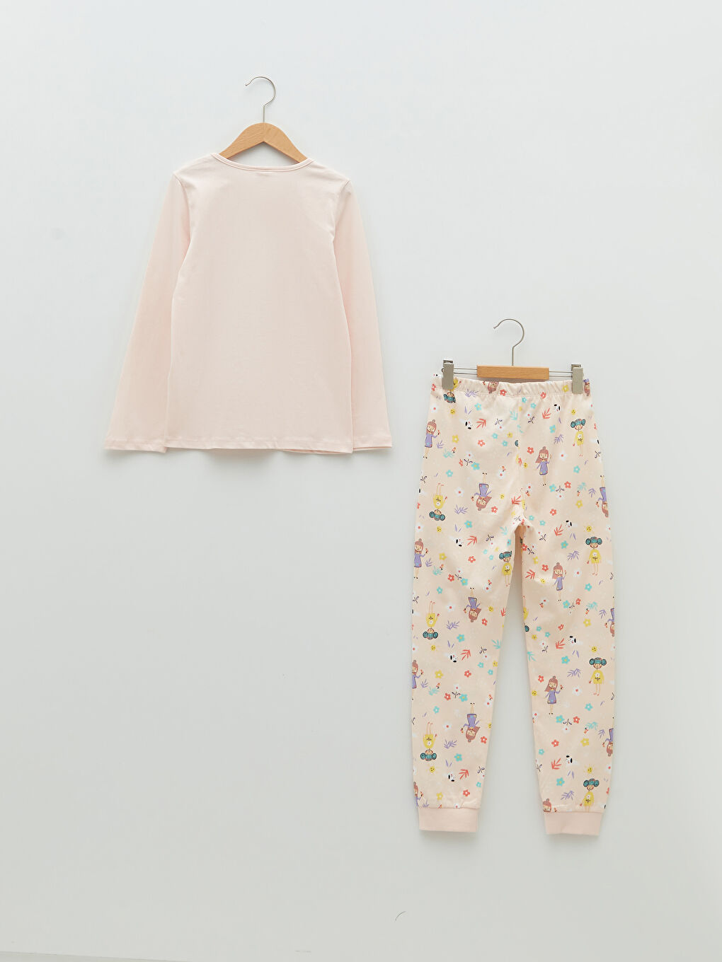 Pembe Bisiklet Yaka Baskılı Uzun Kollu Kız Çocuk Pijama Takımı-1