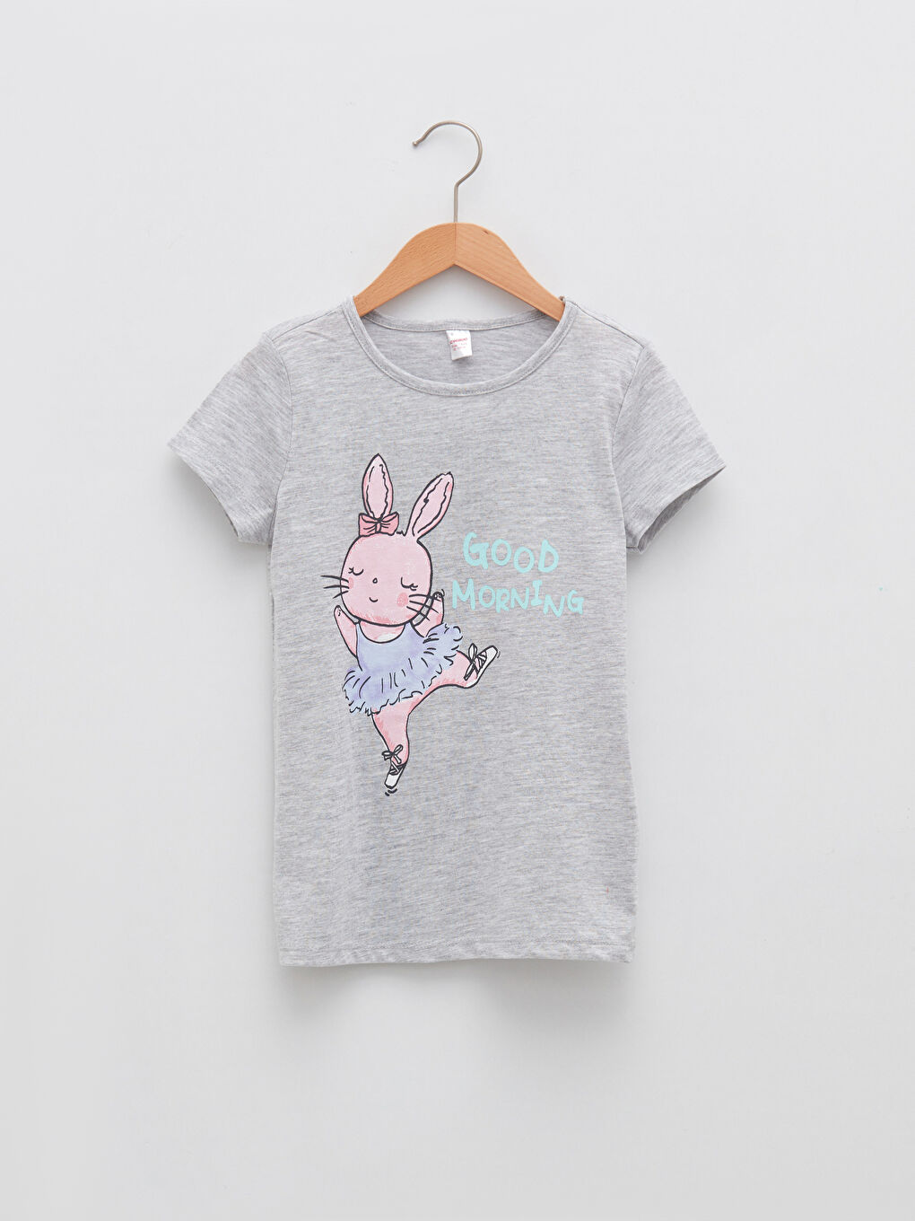 Gri Bisiklet Yaka Baskılı Kısa Kollu Kız Çocuk Pijama Takımı-1