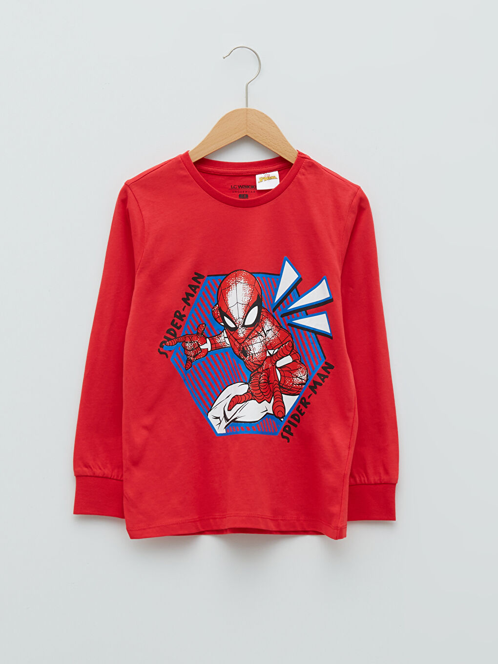 Kırmızı Bisiklet Yaka Spider-Man Baskılı Uzun Kollu Erkek Çocuk Pijama Takımı-1