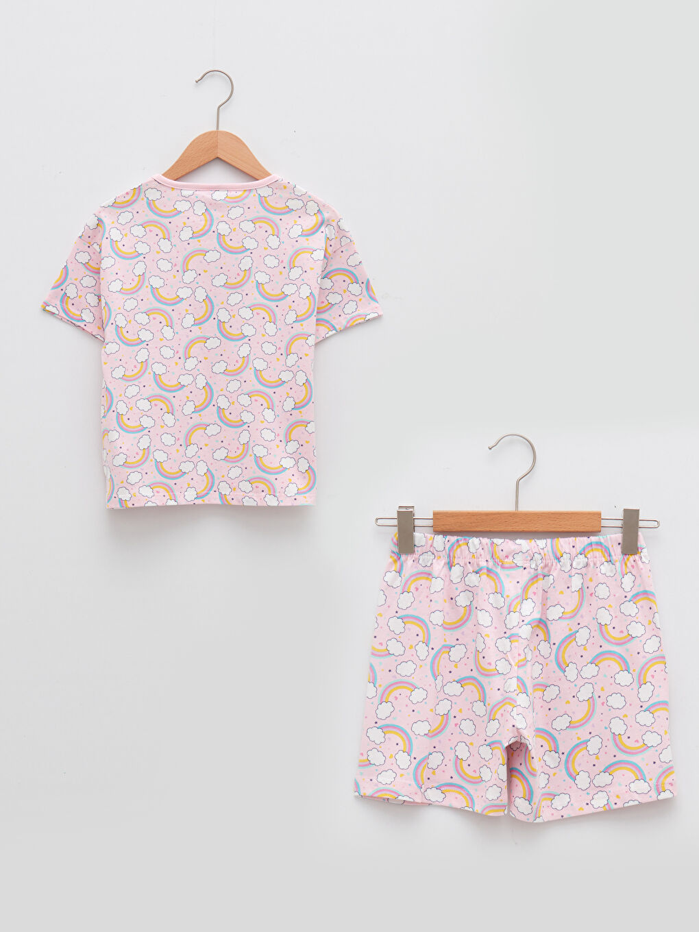 Rundhalsausschnitt Bedrucktes Kurzarm Pyjama-Set für Mädchen mit Shorts-1