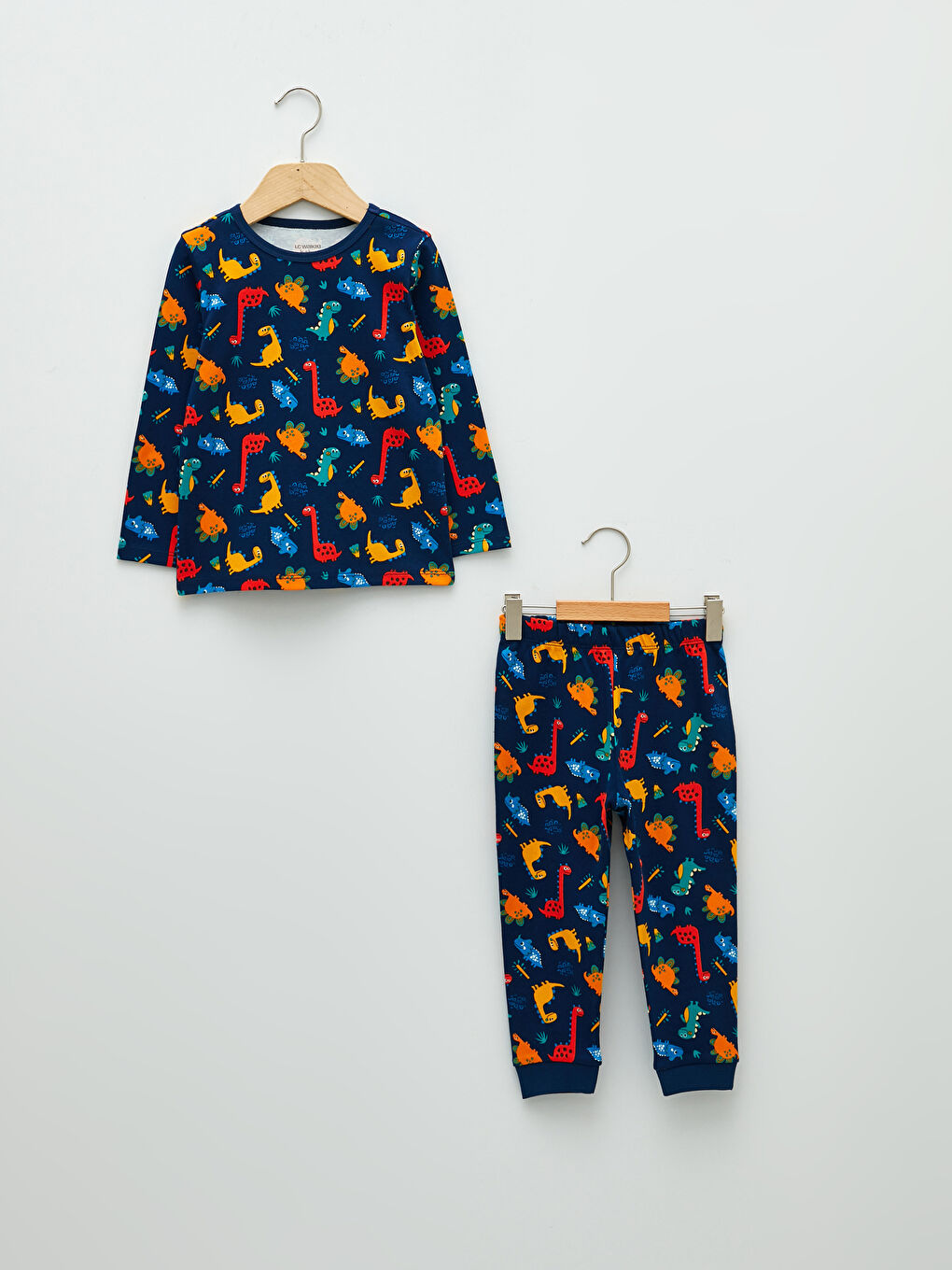 Lacivert Bisiklet Yaka Uzun Kollu Baskılı Erkek Bebek Pijama Takım