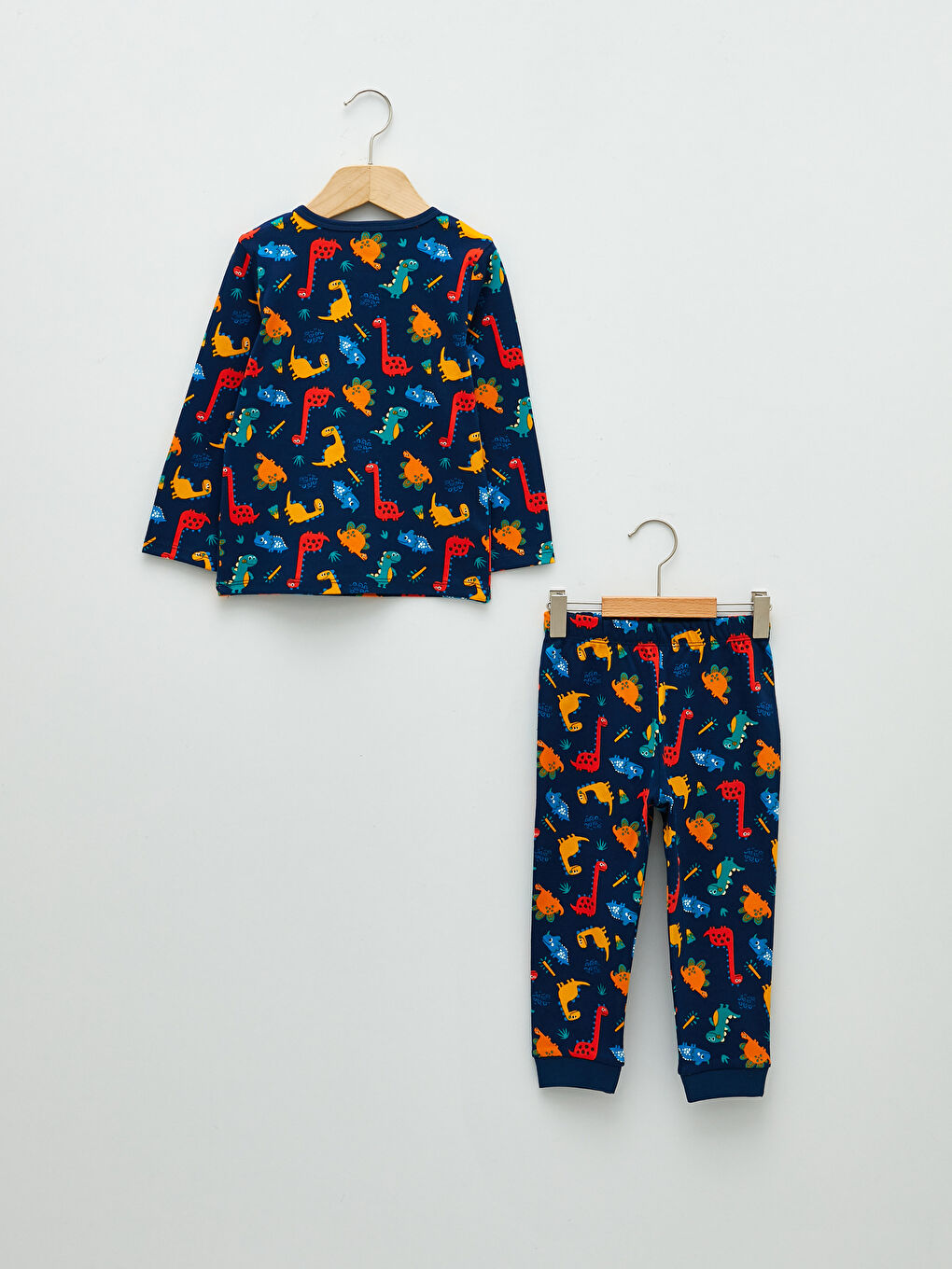 Lacivert Bisiklet Yaka Uzun Kollu Baskılı Erkek Bebek Pijama Takım-1