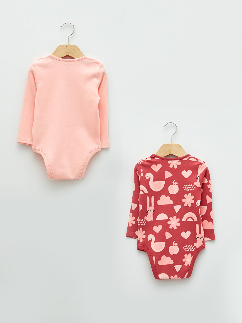 LCW baby Crew Neck Long Sleeve Printed Baby Girl Bodysuit with Snap Crotch 2-Pack -S20632Z1-FRA