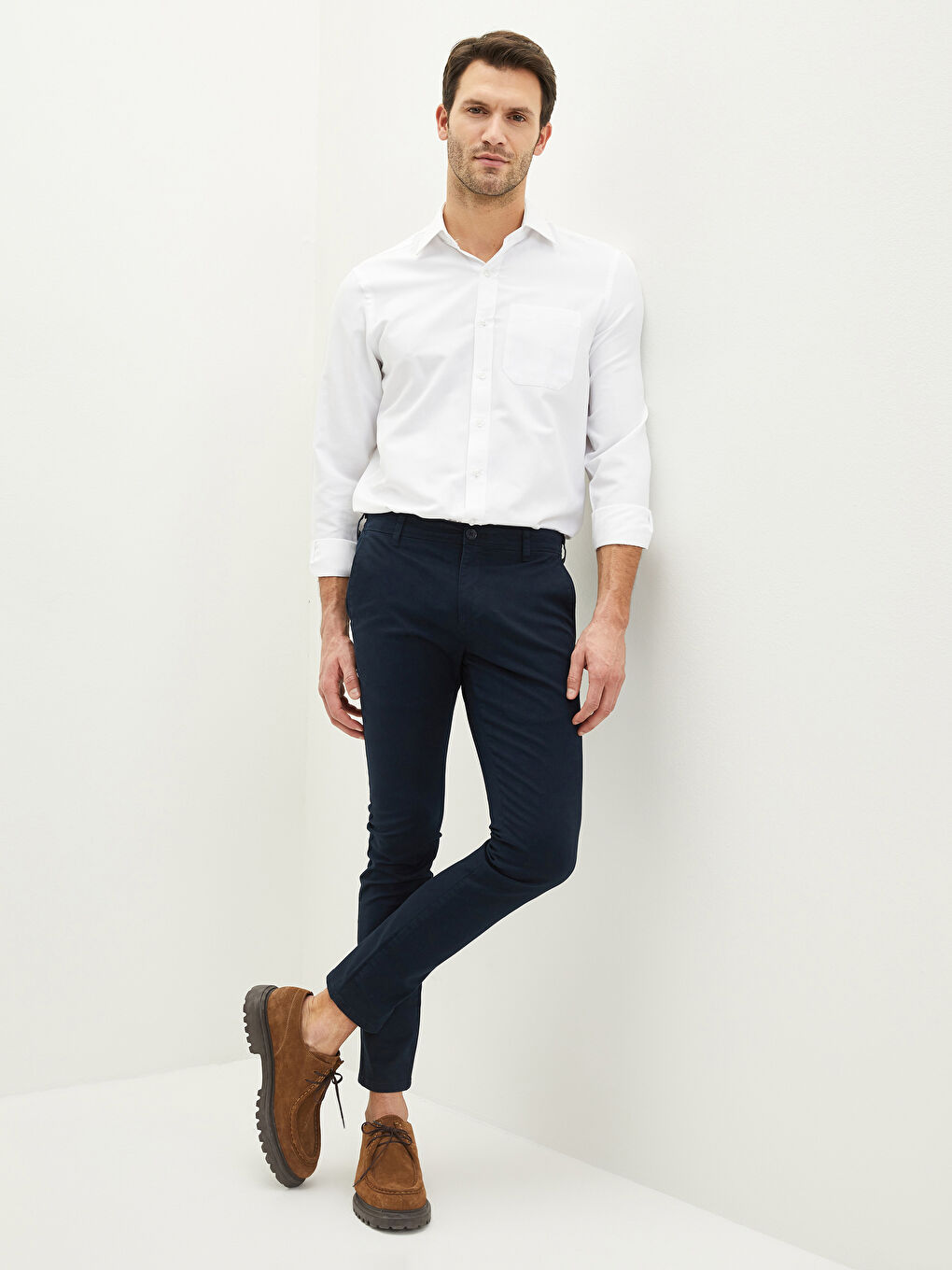 Lacivert Ekstra Dar Kalıp Gabardin Erkek Chino Pantolon