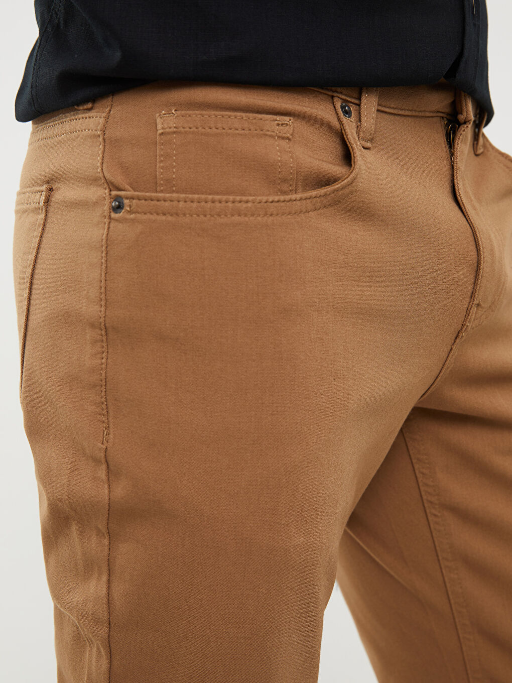 Kahverengi Slim Fit Gabardin Erkek Chino Pantolon-4