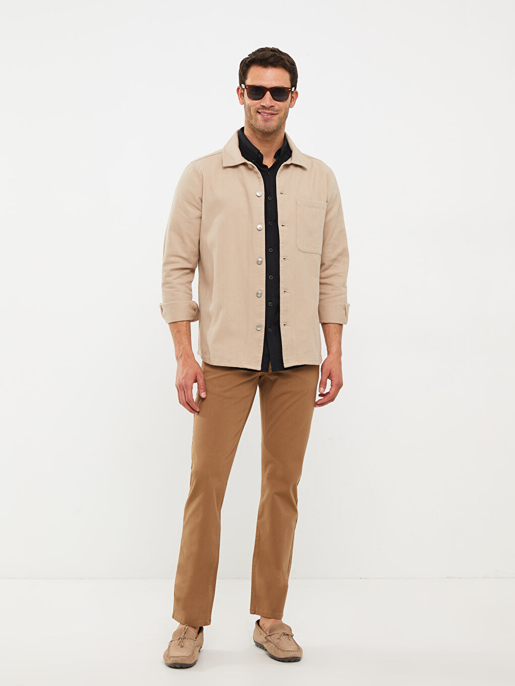 Kahverengi Slim Fit Gabardin Erkek Chino Pantolon-1