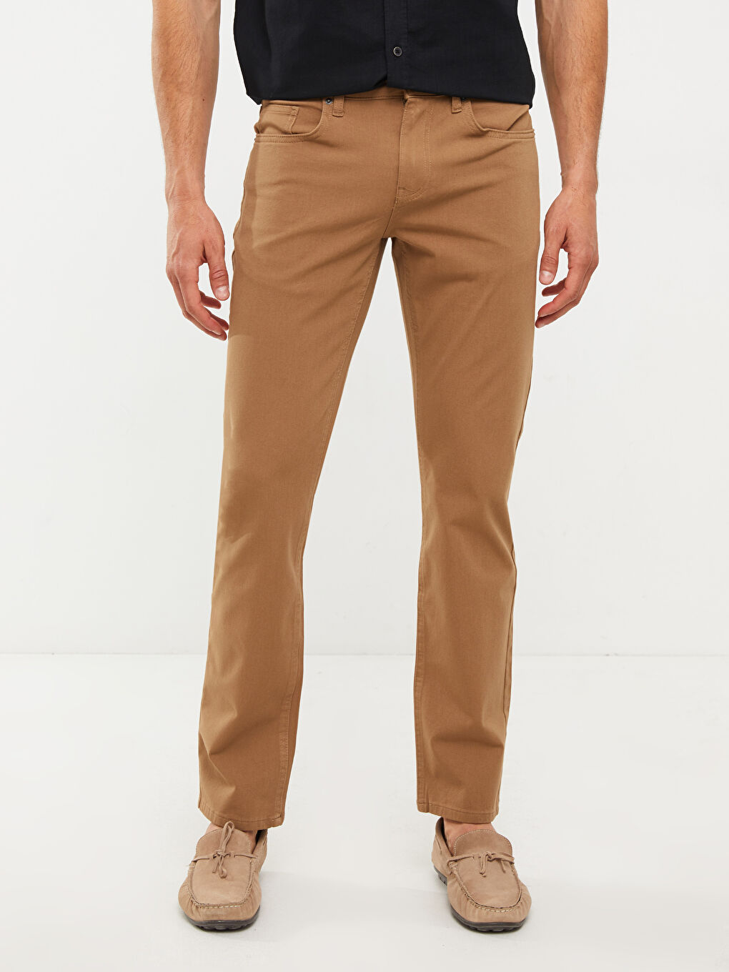 Kahverengi Slim Fit Gabardin Erkek Chino Pantolon-2