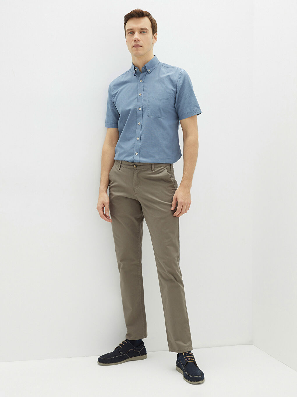 Kahverengi Normal Kalıp Gabardin Erkek Chino Pantolon