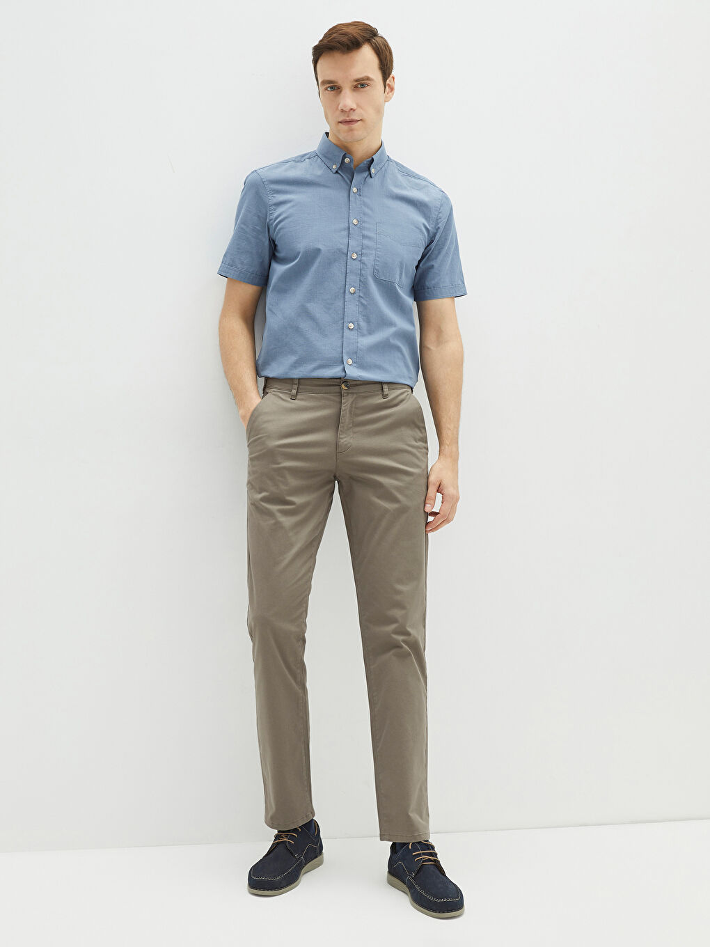 Kahverengi Normal Kalıp Gabardin Erkek Chino Pantolon-1