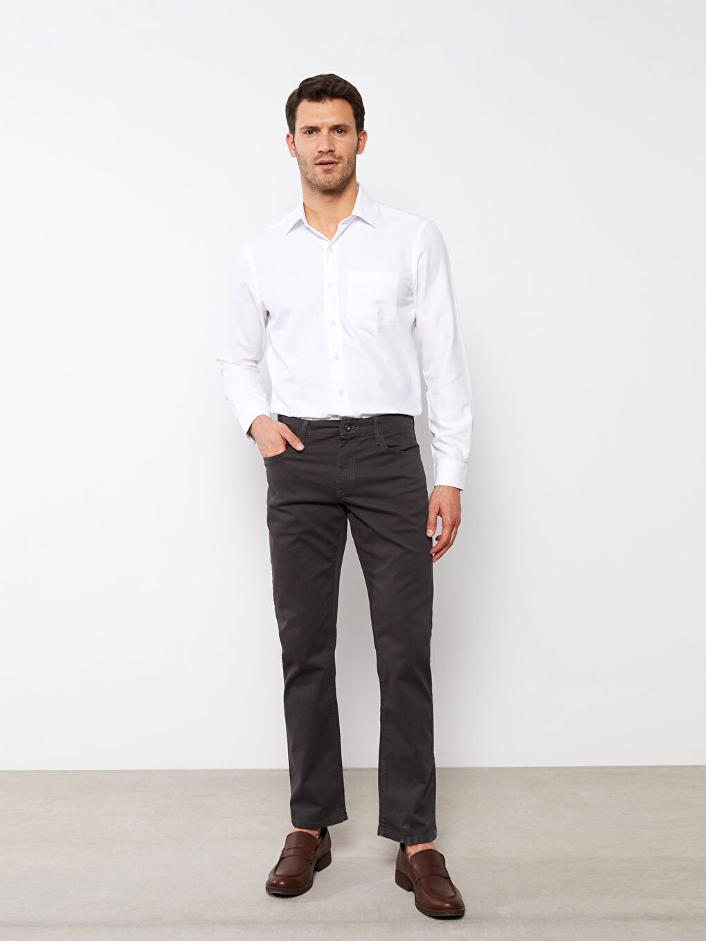 Antrasit Normal Kalıp Gabardin Erkek Chino Pantolon-1