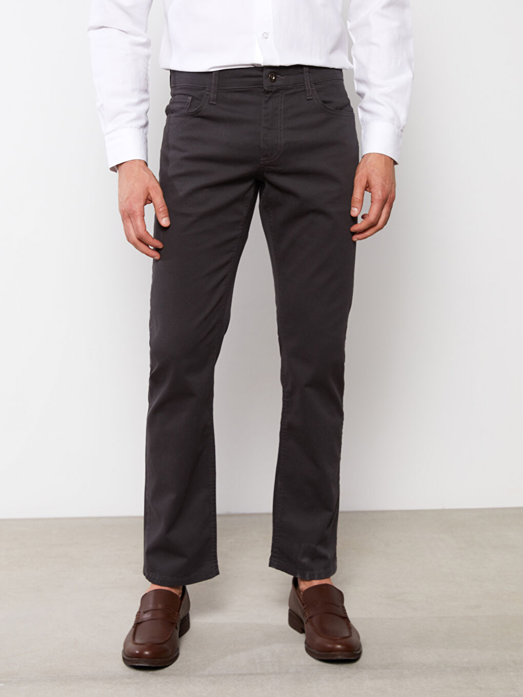Antrasit Normal Kalıp Gabardin Erkek Chino Pantolon-2
