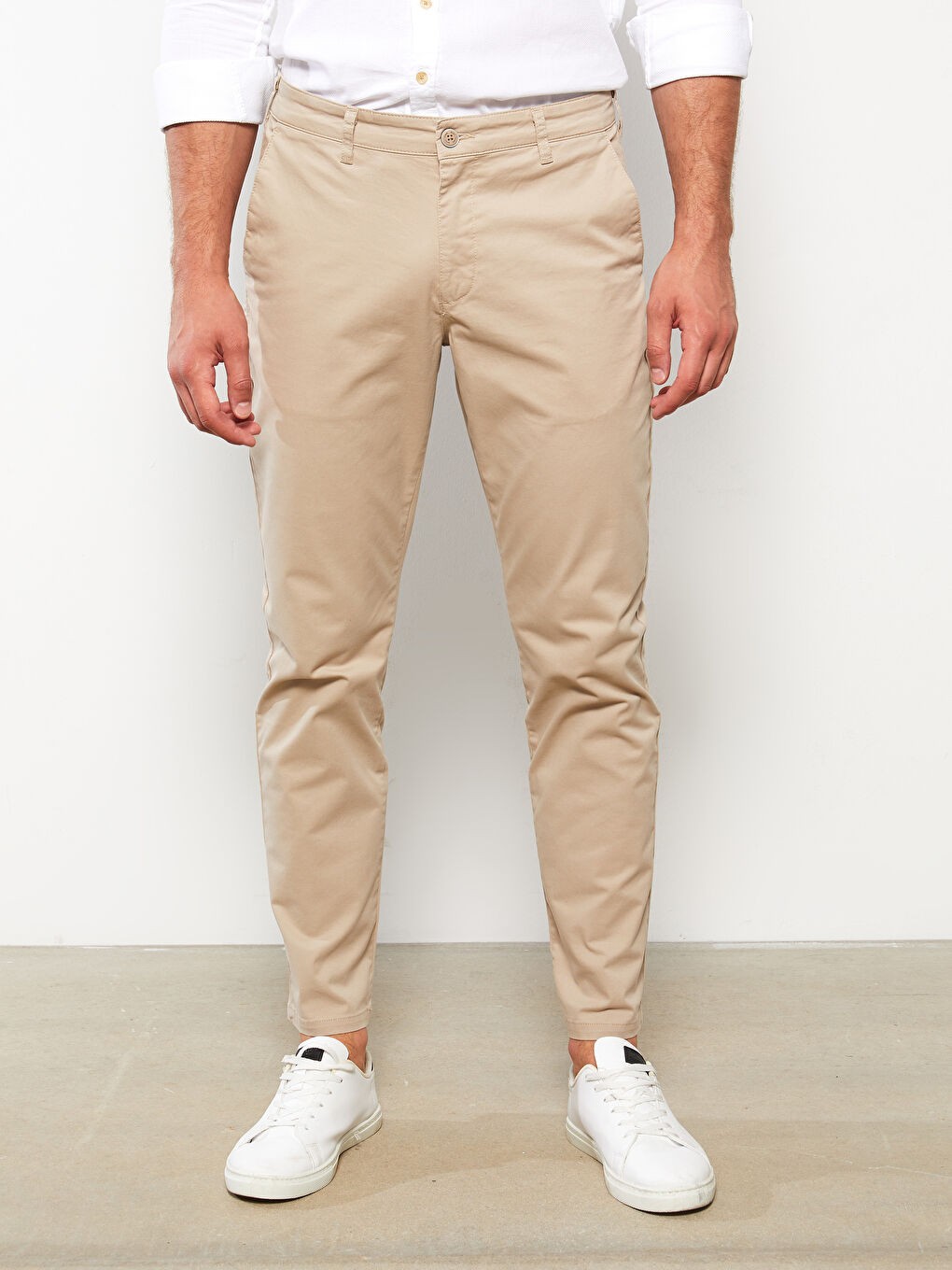 Bej Dar Kalıp Gabardin Erkek Chino Pantolon-2