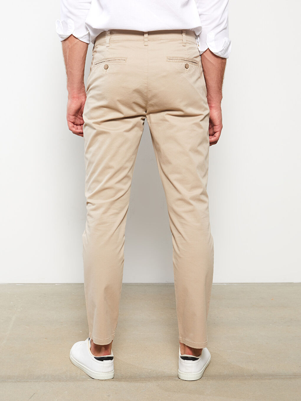Bej Dar Kalıp Gabardin Erkek Chino Pantolon-3
