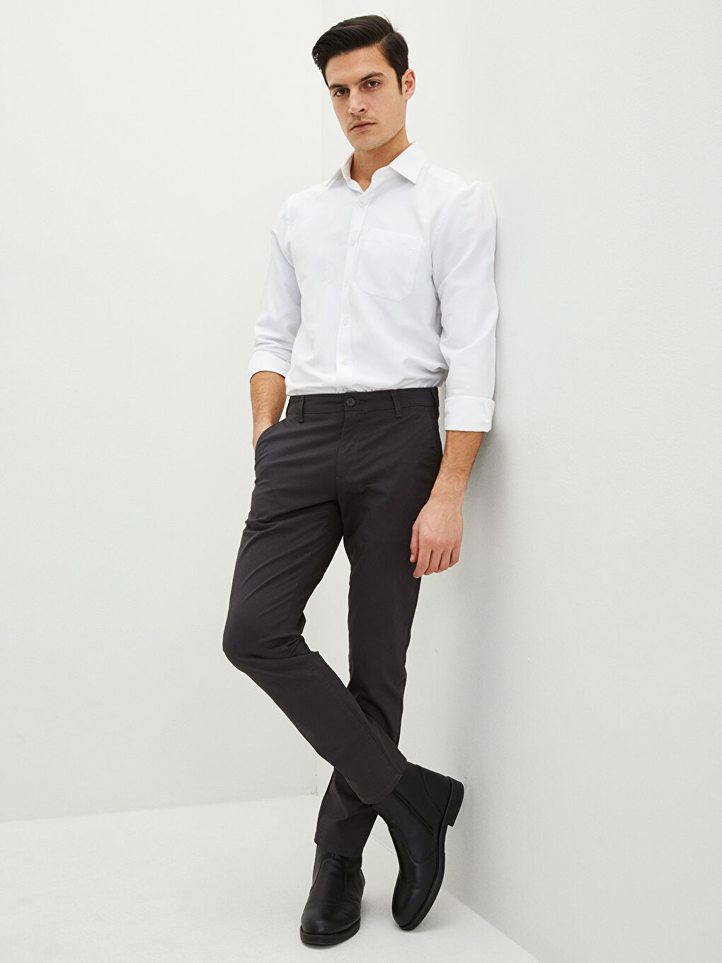 Antrasit Dar Kalıp Gabardin Erkek Chino Pantolon