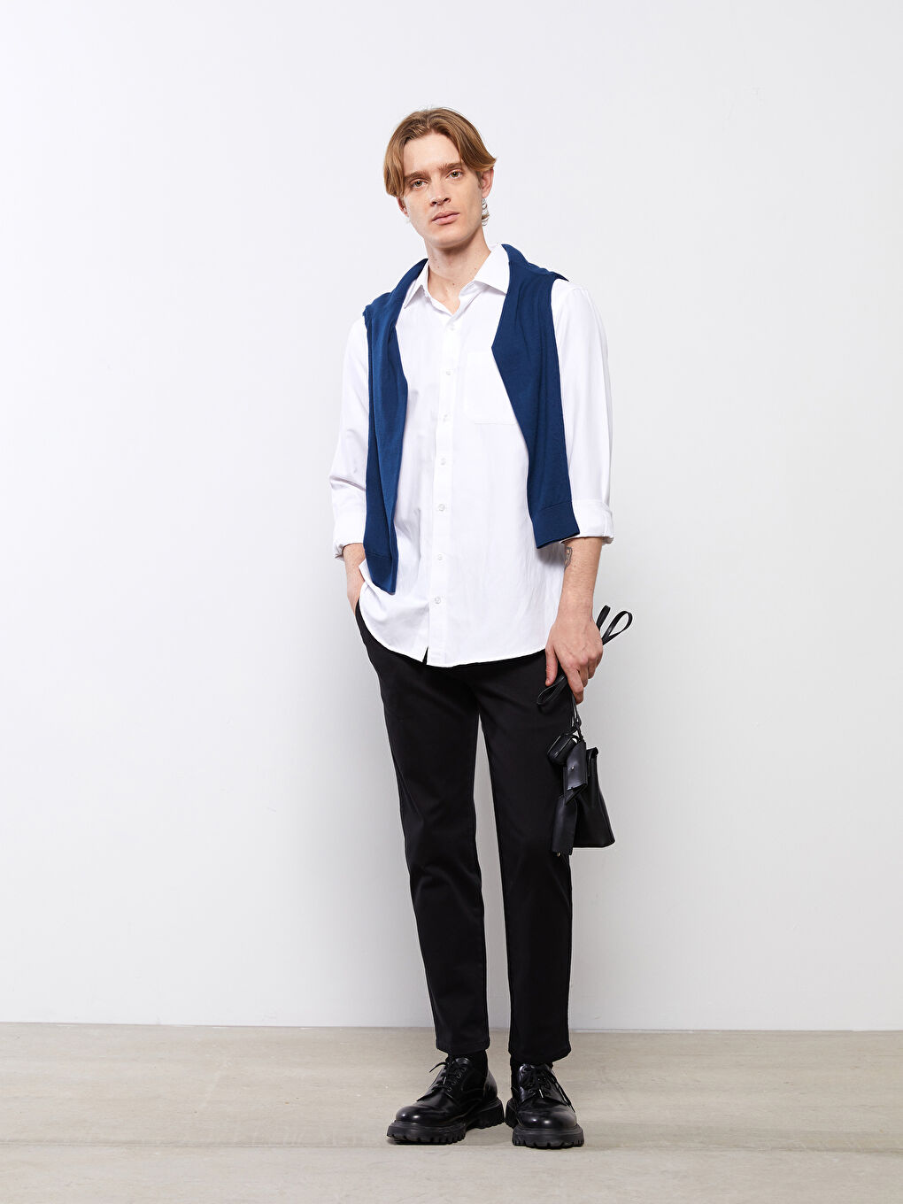 Siyah Tapered Fit Gabardin Erkek Chino Pantolon-1