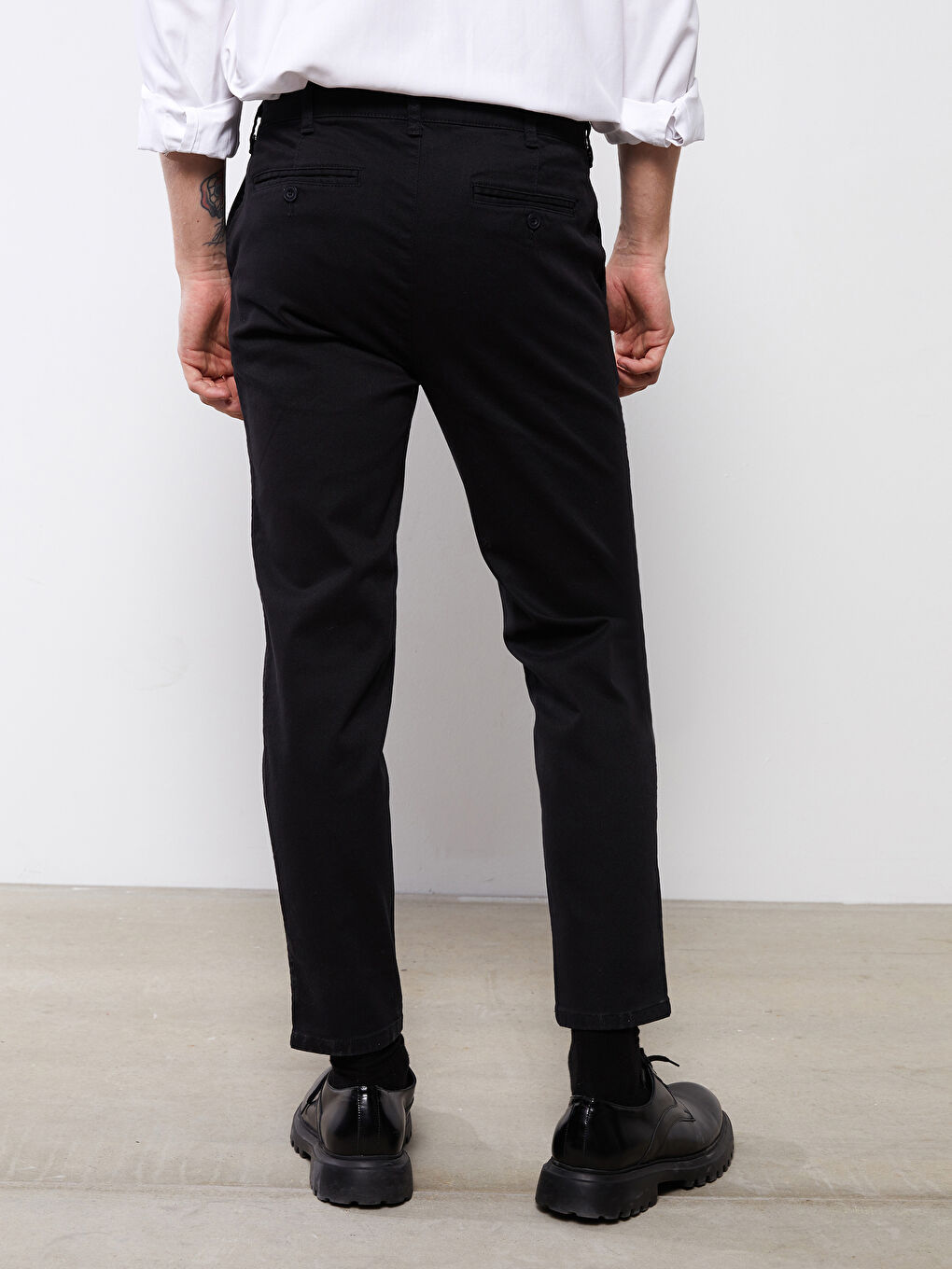 Siyah Tapered Fit Gabardin Erkek Chino Pantolon-4