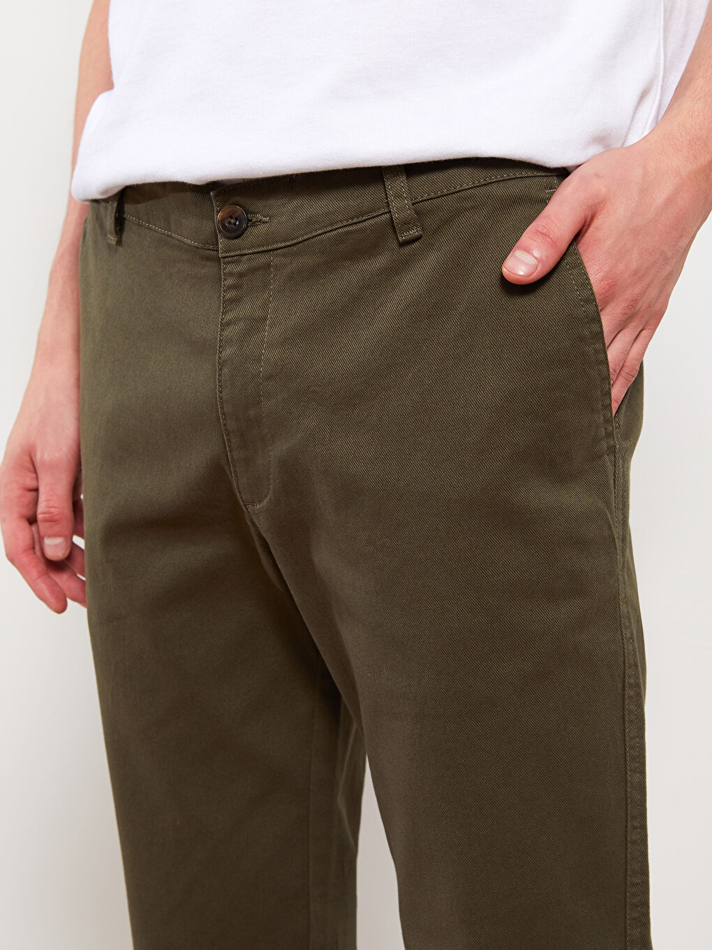Haki Tapered Fit Gabardin Erkek Chino Pantolon-4