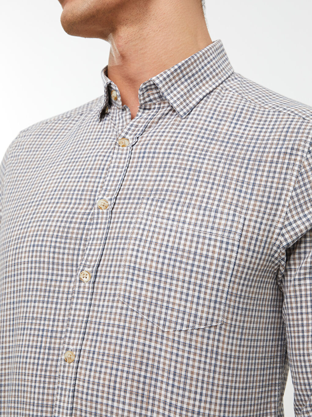 Slim Fit Long Sleeve Plaid Poplin Men's Shirt-3