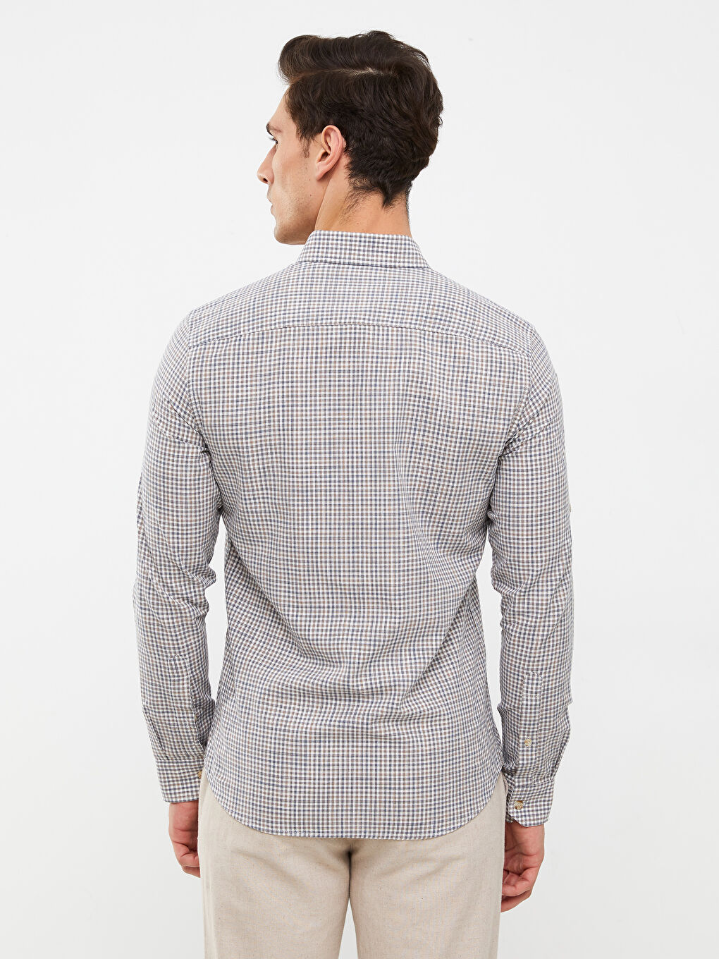 Slim Fit Long Sleeve Plaid Poplin Men's Shirt-4